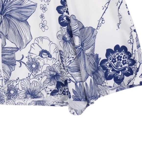 White Lace Blue Floral Cami Romper - Picture 5 of 5